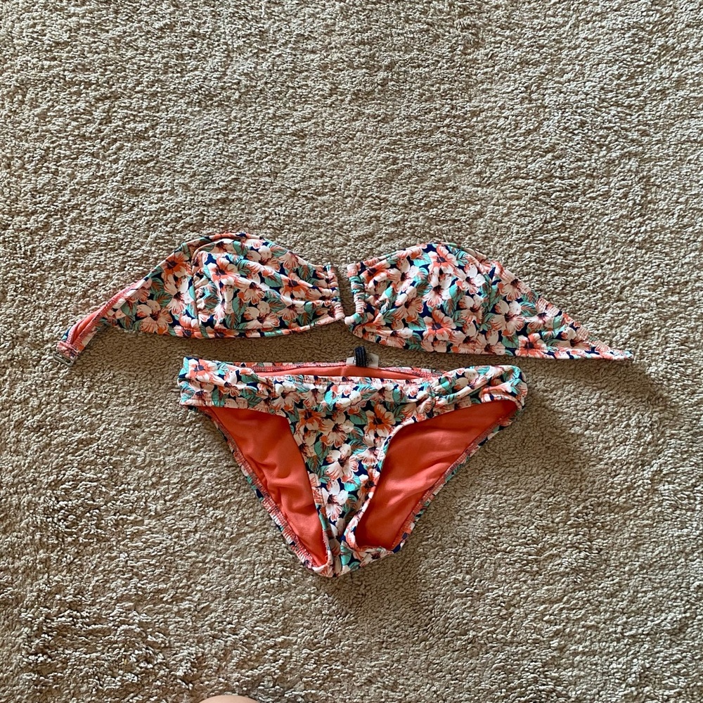 Black Poppy strapless floral bikini set